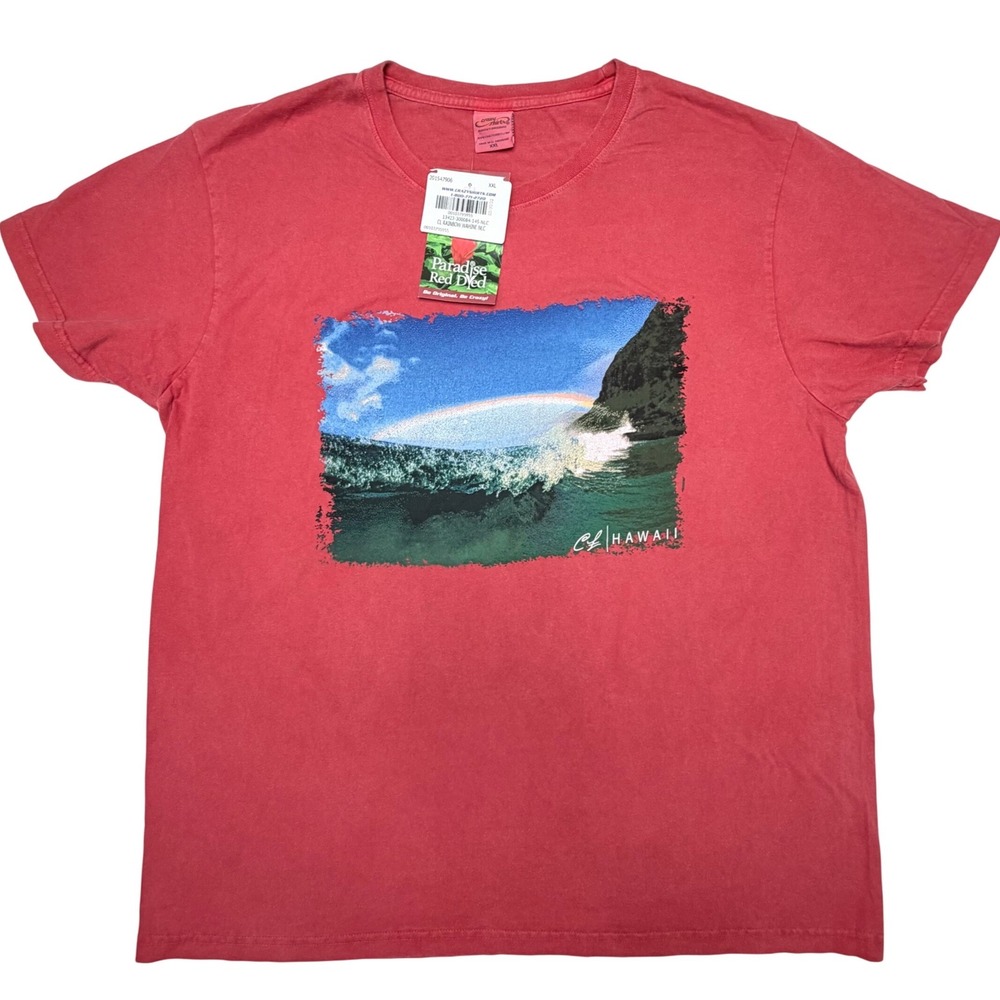 Crazy Shirts Hawaii Mens XXL Rainbow Wahine Wave Shirt Red NWT Deadstock Surf
